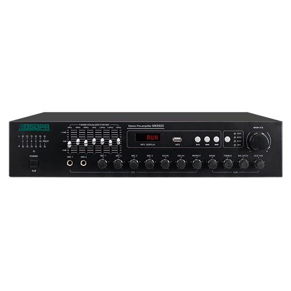 MK6920 2x120W Stereo-Mixer-Verstärker mit 4 Mikrofon und EQ-Regler